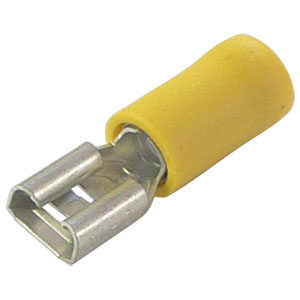 6mm x 6.3mm Yellow Push On Female Cable Lugs x 100