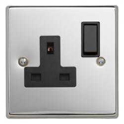 Contactum polished chrome switches and sockets black inserts