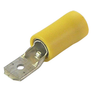 6mm x 6.3mm Yellow Push On Male Cable Lugs Per 100