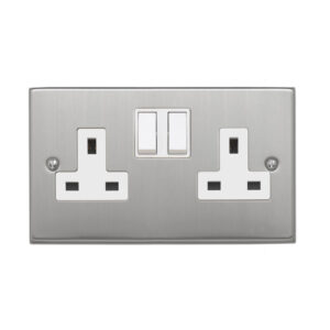 Contactum Iconic 13A 2 gang satin chrome switched socket modern