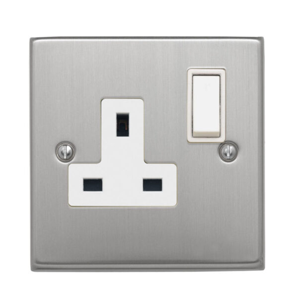 Contactum Iconic 13A 1 gang satin chrome switched socket Modern style