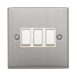 Contactum Iconic 3 gang 2 way switch satin chrome