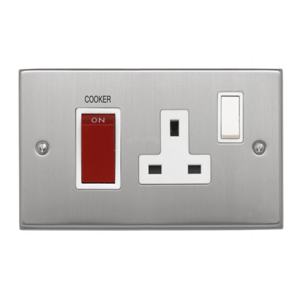 Contactum Iconic Satin chrome cooker control unit 45A cooker switch + 13A socket
