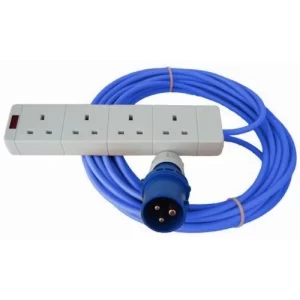 240V Blue Extension Lead 16A x 10M with 4 Way Socket