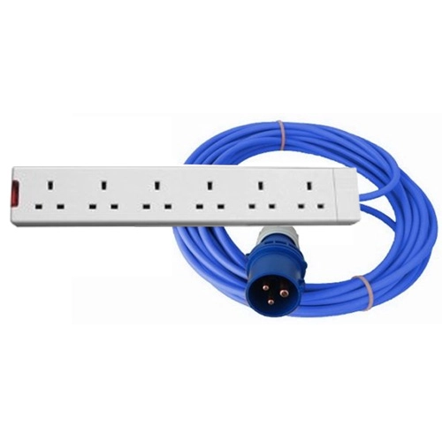 240V Blue Extension Lead 16A x 20M with 6 Way Socket