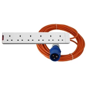 240V Orange Extension Lead 16A x 15M with 6 Way Socket