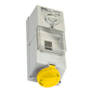 110V Yellow Wall-mounted Interlocked Socket w/ Fuse Box 16A 2P + E IP55