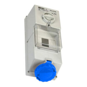 240V Blue Wall-mounted Interlocked Socket w/ Fuse Box 32A 2P + E IP55