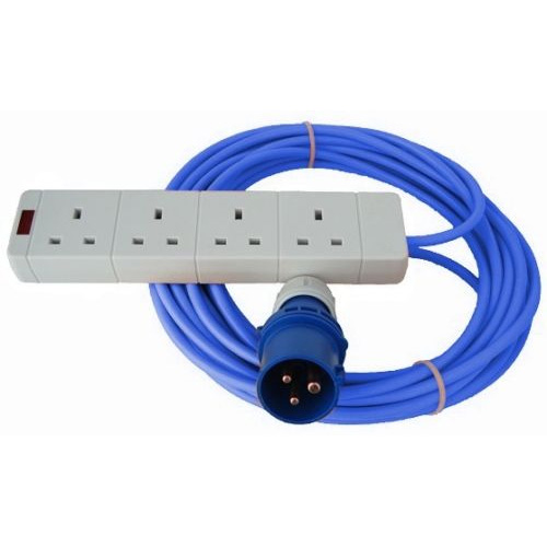 240V Blue Extension Lead 16A x 15M with 4 Way Socket