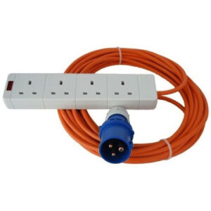 240V Orange Extension Lead 16A x 15M with 4 Way Socket