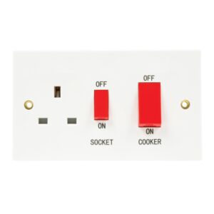 Niglon Standard White 45A DP Cooker Control Switch & Socket. Niglon Arctic Edge modern switches and sockets