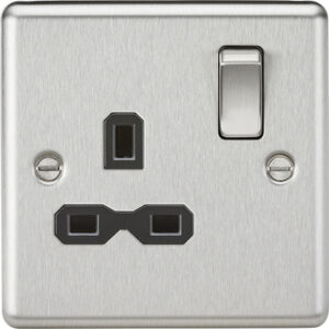Knightsbridge Satin Chrome 1 Gang DP 13a Switched Socket With Black Insert