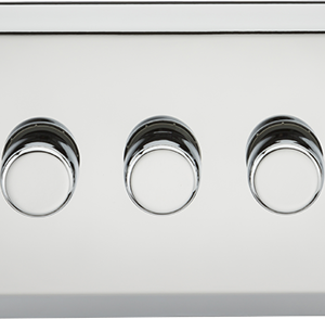 Knightsbridge Polished Chrome 3 Gang 2 Way 40-400W Dimmer. Modern decorative switches and sockets with a bevelled edge