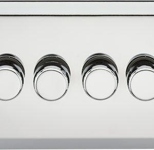 Knightsbridge Polished Chrome 4 Gang 2 Way 40-400W Dimmer. Modern switches and sockets with a bevelled edge