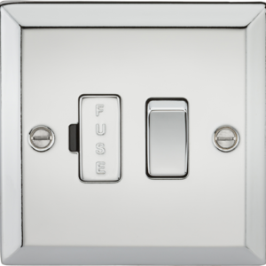 Knightsbridge Polished Chrome 13A Switched Fused Spur Unit. Modern switches and sockets with bevelled edge