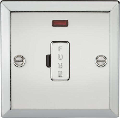 Knightsbridge Polished Chrome 13A Fused Spur Unit with Neon. Modern switches and sockets with bevelled edge