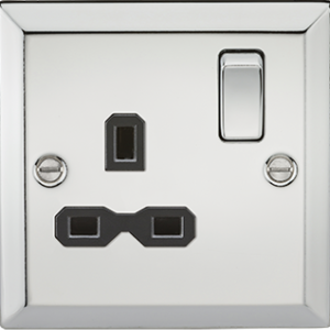 Knightsbridge Polished Chrome 1 Gang DP 13a Switched Socket With Black Insert