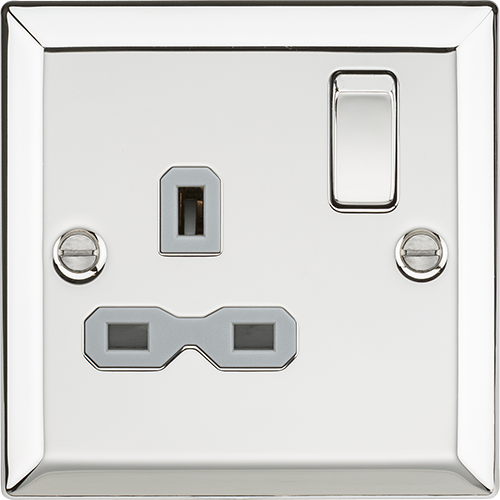 Knightsbridge Polished Chrome 1 Gang DP 13a Switched Socket With Grey Insert