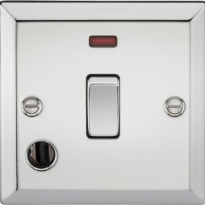 Polished Chrome 20A 1 Gang Double Pole Switch with Neon & Flex Outlet. Decorative switches and sockets with bevelled edge