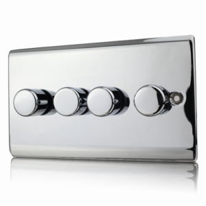 Polished Chrome 4 Gang 2 Way 250W Push Dimmer Switch