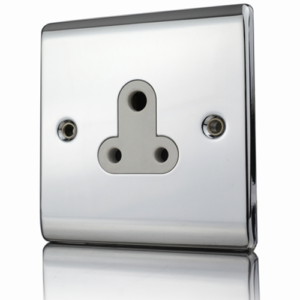 Premspec Polished Chrome 1 Gang 5A Un-Switched Socket with White Insert