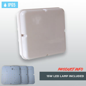 White Square Weatherproof IP65 Bulkhead with 15W LED Lamp