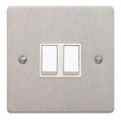 Contactum Iconic 2 gang 2 way switch satin chrome moder switches