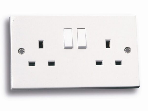 Niglon Standard White 2 Gang Switched Socket. Arctic Edge Modern White Switches and sockets