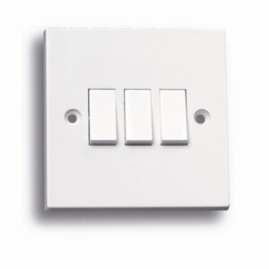 Niglon Standard White 3 Gang 2 Way Switch. Niglon Arctic Edge modern switches and sockets
