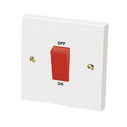 Niglon Standard White 45A Double Pole Switch. Red switch