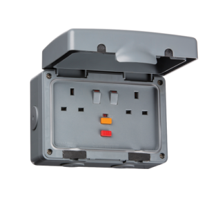 Waterproof 2 gang switched rcd socket 13A IP66