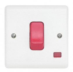 Contactum Aspire white 45A cooker switch with neon (1 gang). Modern white switches and sockets